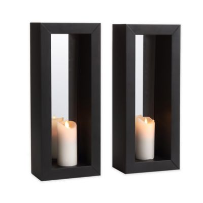 Danya B. Vertical Mirror Pillar Candle Sconce with Metal Frame (Set of 2) - Bed Bath & Beyond